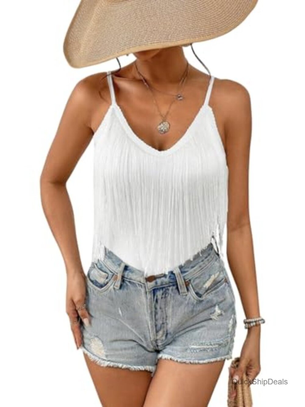 Womens Western Cowgirl Fringe Tank Top Spaghetti Strap Country Concert